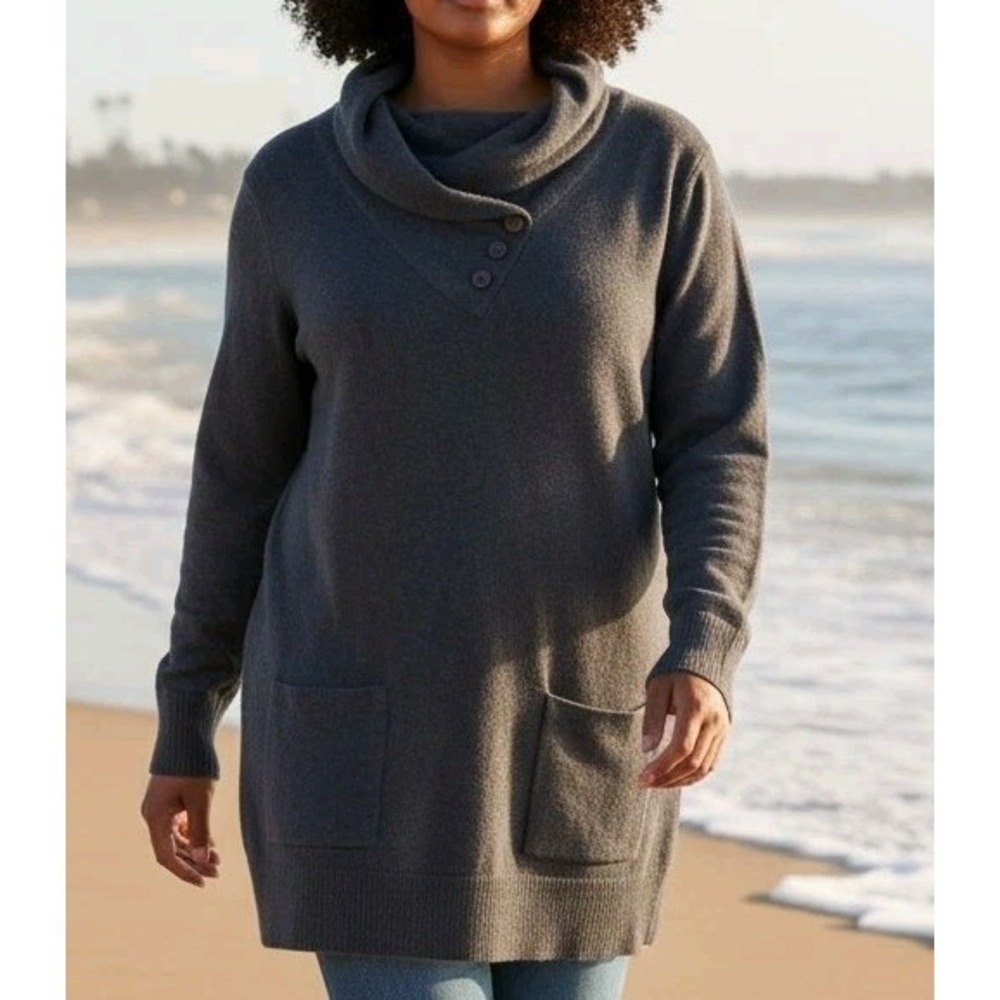 Eight Eight Eight Grey Long Sleeve Tunic Soft Pullover Turtle Neck Sz L